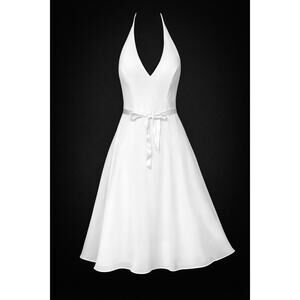 Jessica McClintock Bridal SZ 6 White Midi Halter Dress Wedding Prom Ball Formal